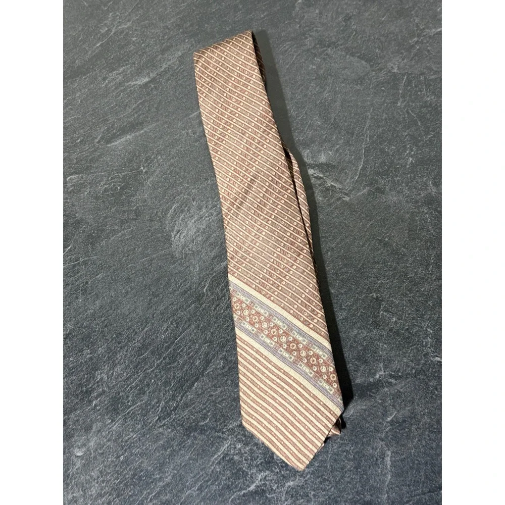 Vintage Yves Saint Laurent Silk Necktie Brown Tan Geometric Striped YSL Tie